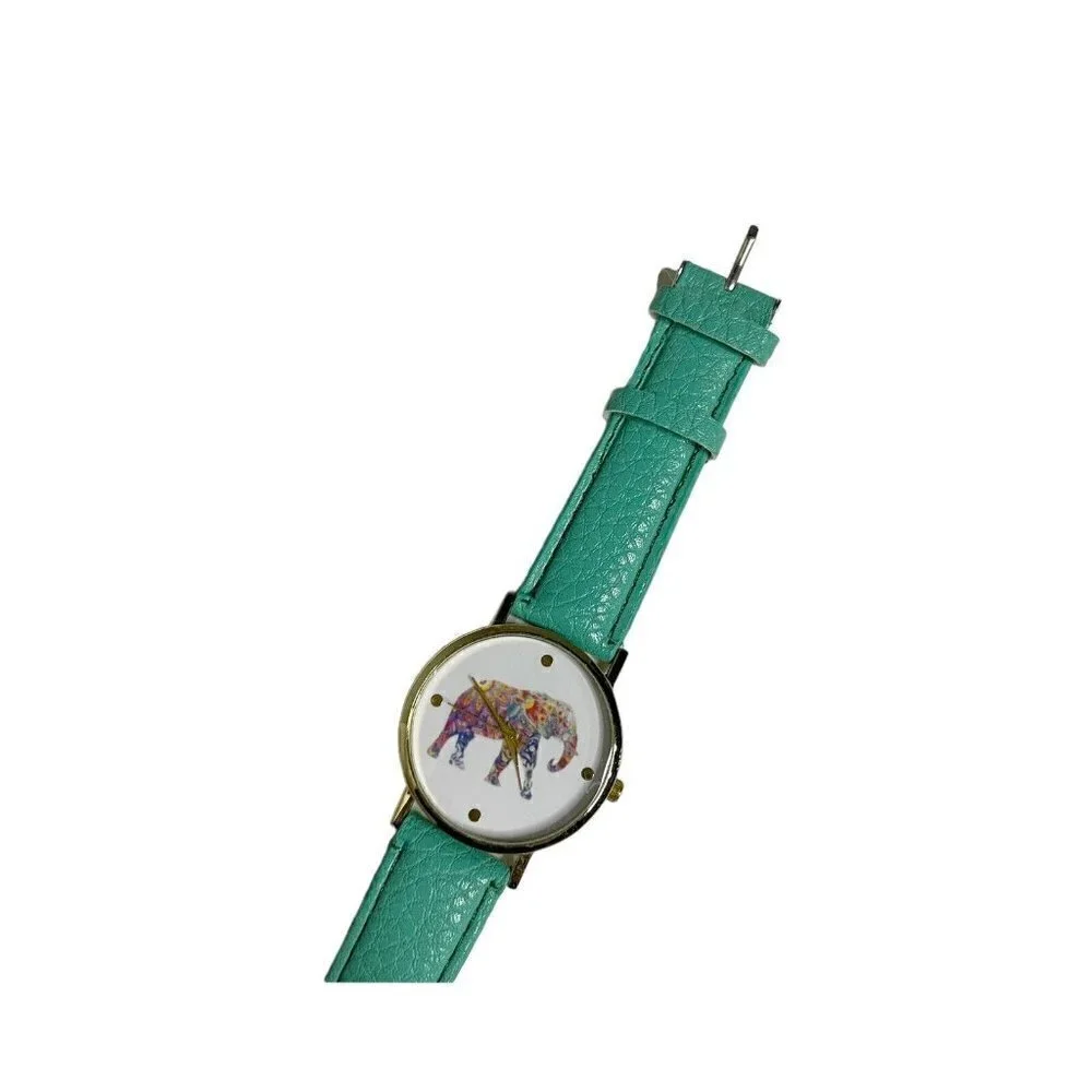 Teal‎ Green Boho Faux Leather Elephant Watch Womens Casual